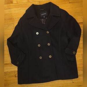 Lands End Black Wool Cashmere Pea Coat Vintage Womens Size 18W Naval Buttons